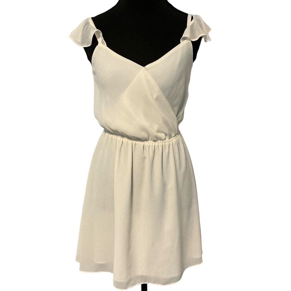 Guess Women's Ivory Ruffle Cap Sleeve Babydoll Party Dress Holiday Dress XS